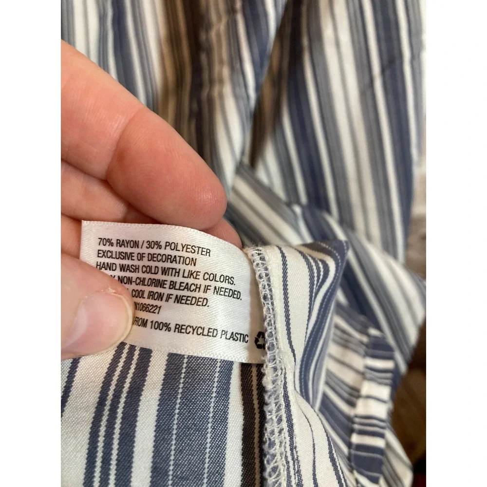 Isabel Maternity Dress Womens Medium Blue Vertical Striped Tasseled One Shoulder - Picture 16 of 16